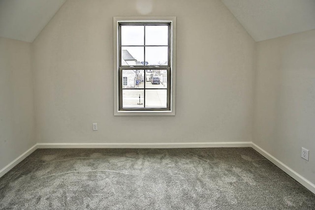 additional living space featuring vaulted ceiling and carpet flooring