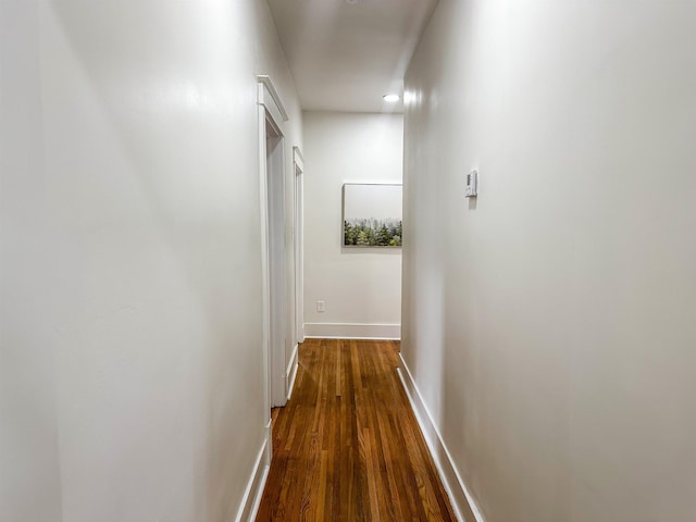 corridor featuring dark wood-type flooring