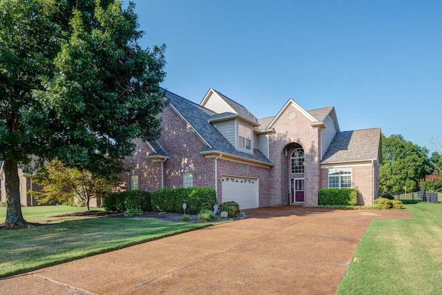 view of front property with a garage and a front lawn