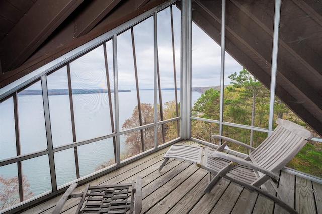 interior space featuring a water view