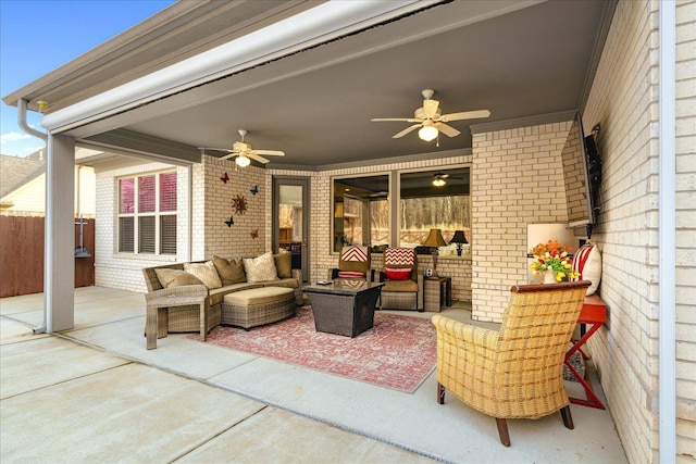 view of patio with an outdoor hangout area and ceiling fan