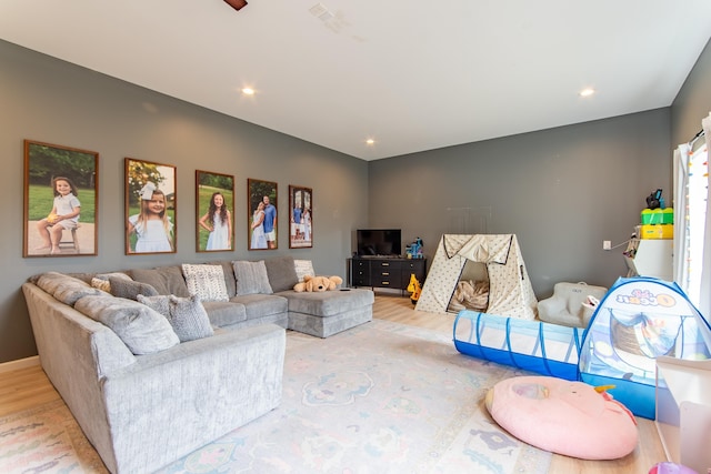 living room featuring light wood-type flooring