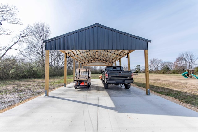 view of parking / parking lot with a carport