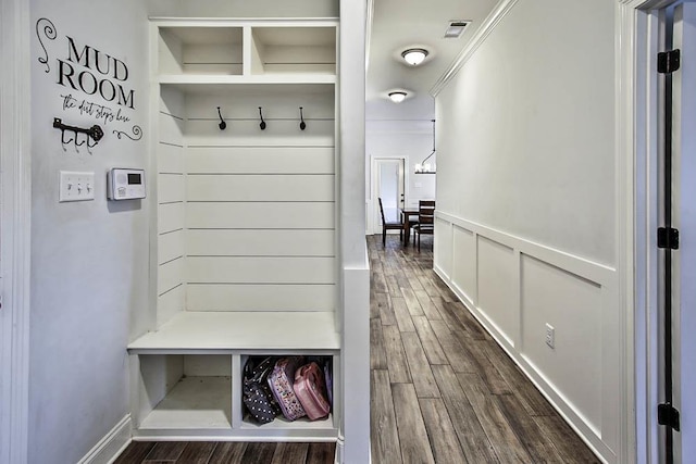 mudroom featuring dark wood-type flooring