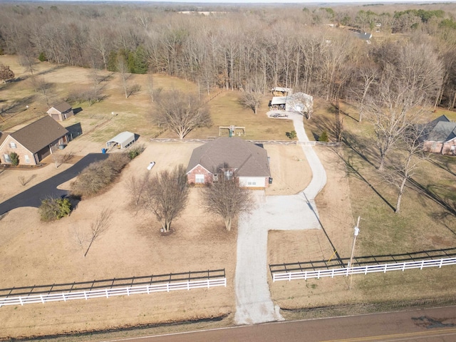 birds eye view of property featuring a rural view