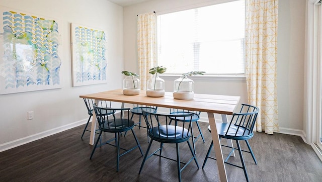 dining space featuring baseboards and wood finished floors