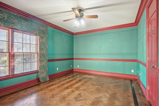 962 E Riverwalk Dr E, Memphis, TN 38120 - spare room featuring baseboards, ornamental molding, and a ceiling fan