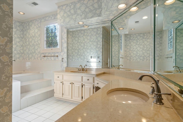962 E Riverwalk Dr E, Memphis, TN 38120 - bathroom featuring tile patterned flooring, vanity, visible vents, and wallpapered walls