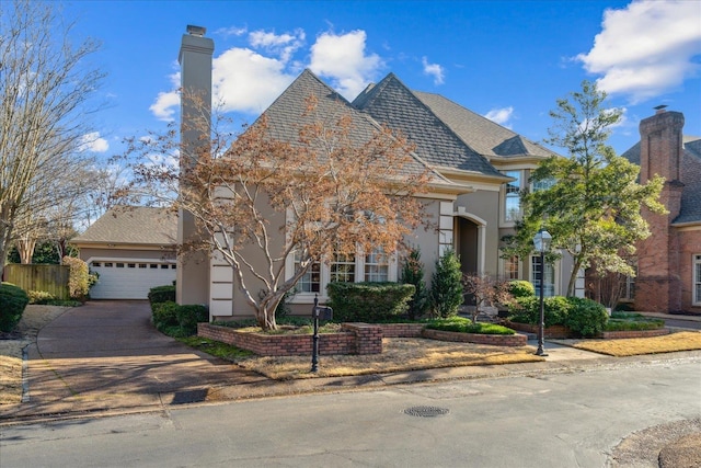962 E Riverwalk Dr E, Memphis, TN 38120 - view of front facade with a garage, concrete driveway, fence, and stucco siding