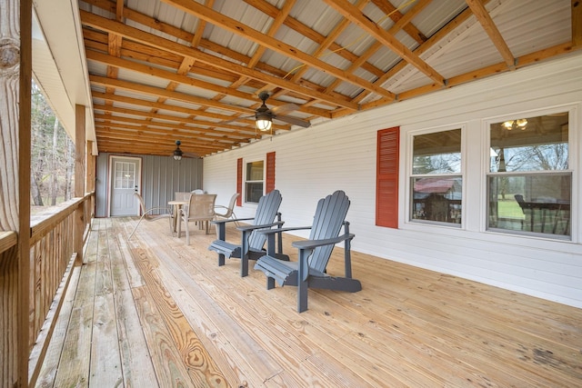 wooden deck with ceiling fan