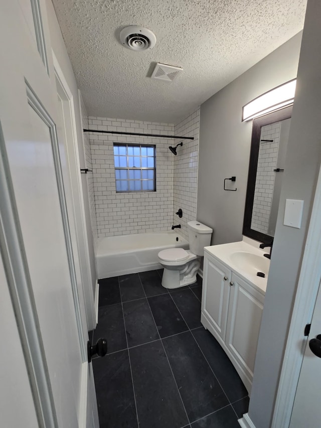 full bath with tile patterned flooring, visible vents, vanity, and toilet