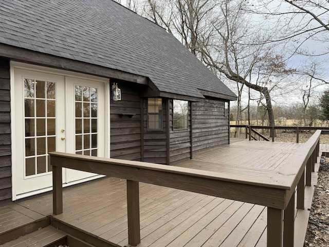 wooden terrace featuring french doors