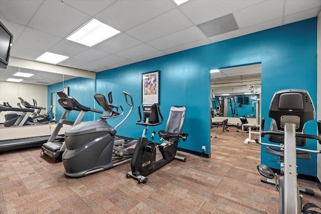 gym with a drop ceiling