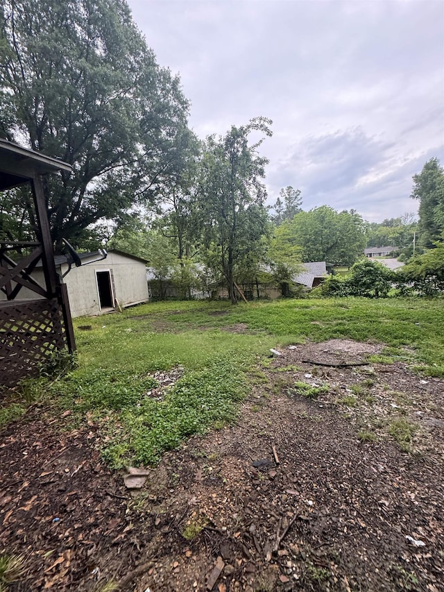 view of yard featuring a shed and an outbuilding