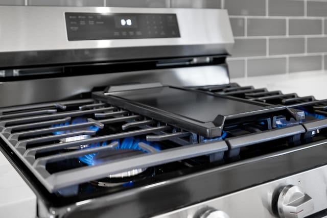 interior details featuring stainless steel gas range