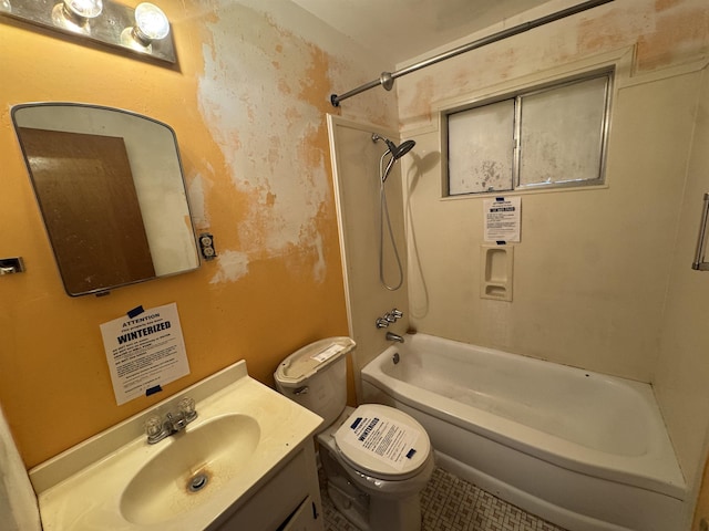 full bath featuring  shower combination, toilet, and vanity