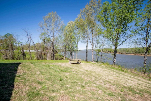 view of yard with a water view