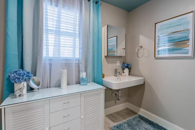 bathroom featuring a sink, baseboards, and wood finished floors