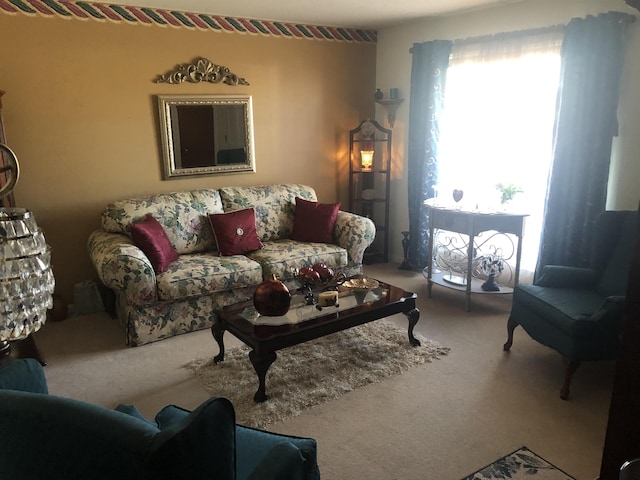 living room featuring carpet