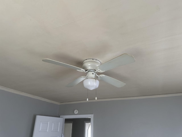 room details with ornamental molding and ceiling fan