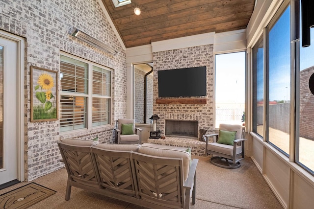 sunroom / solarium featuring lofted ceiling and wooden ceiling