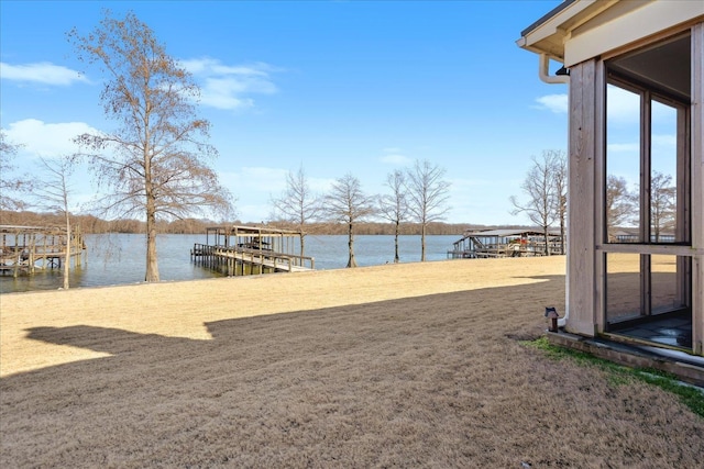 dock area featuring a water view