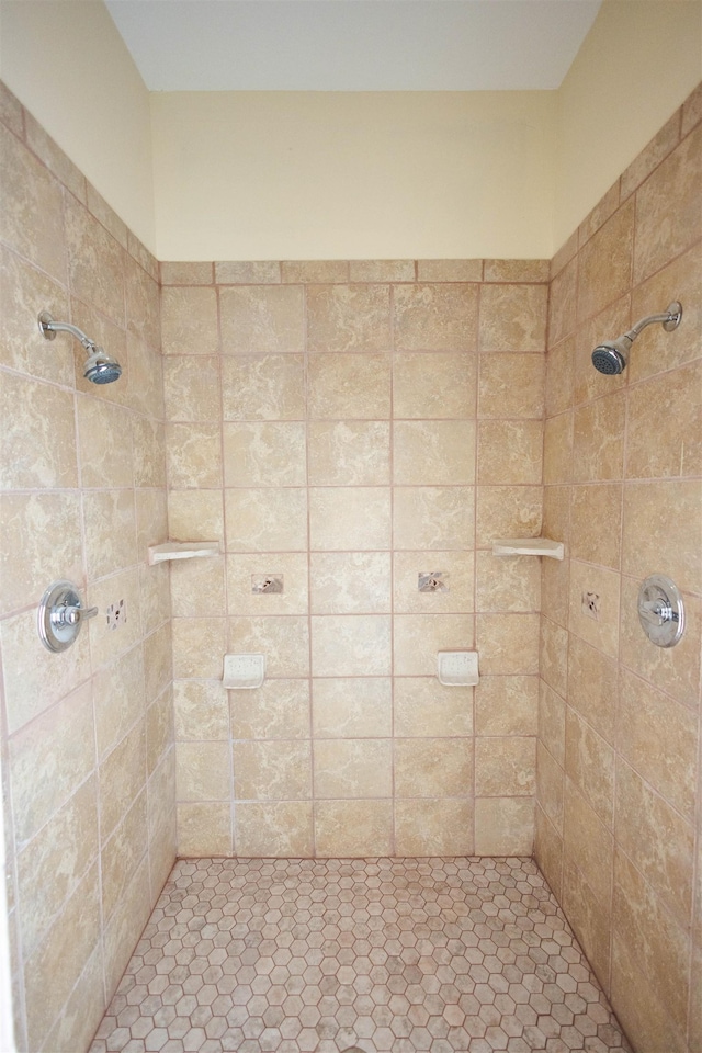 bathroom with a tile shower