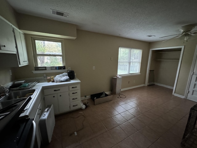 kitchen featuring a healthy amount of sunlight, white cabinetry, visible vents, and light countertops