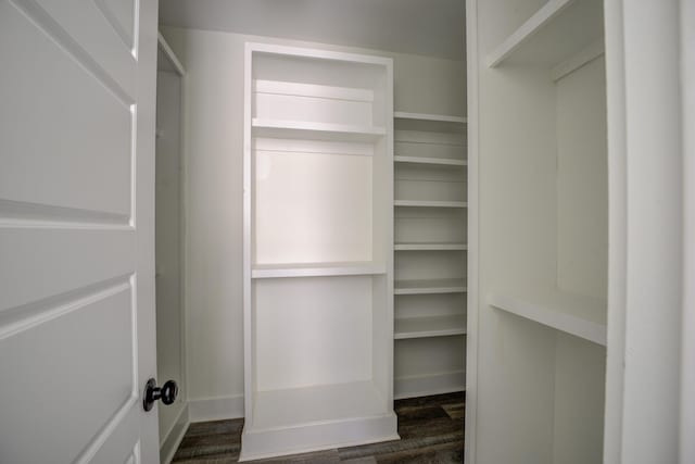 walk in closet featuring dark wood finished floors