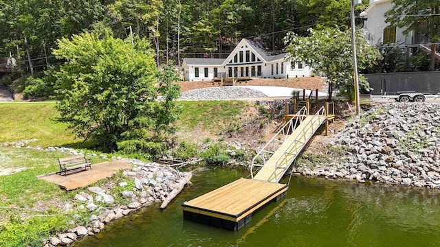 view of dock with a water view