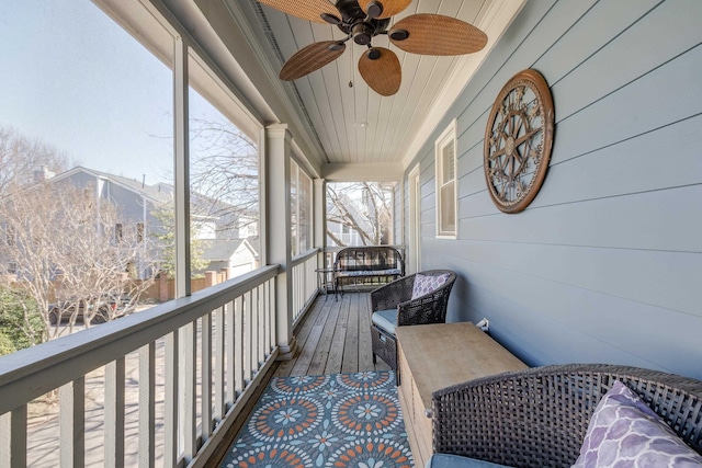 balcony with a ceiling fan