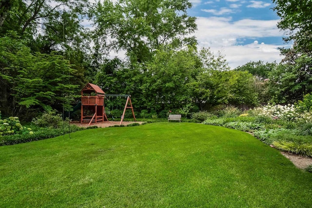 view of yard with a playground