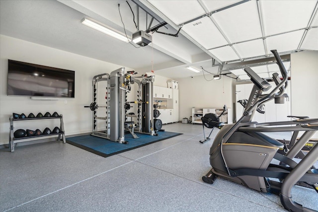 gym with a garage