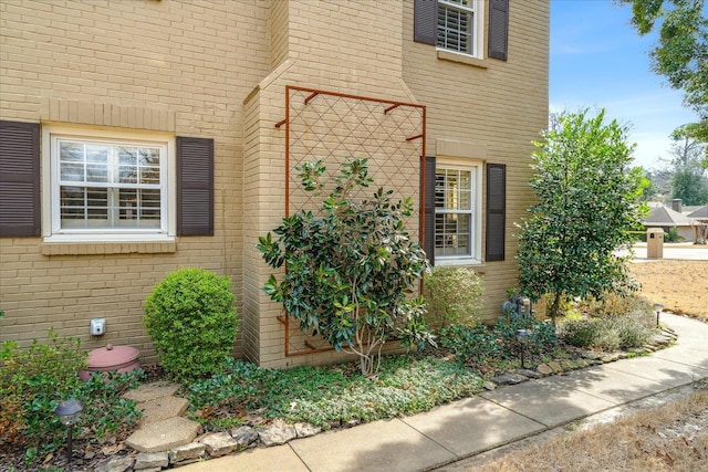 doorway to property featuring brick siding