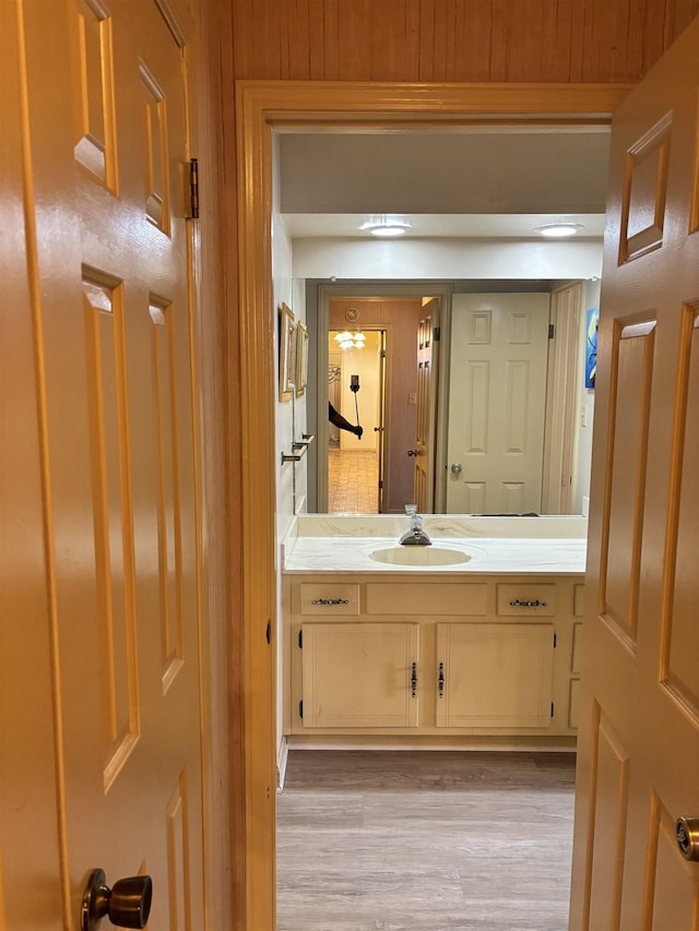 bathroom with vanity and wood finished floors