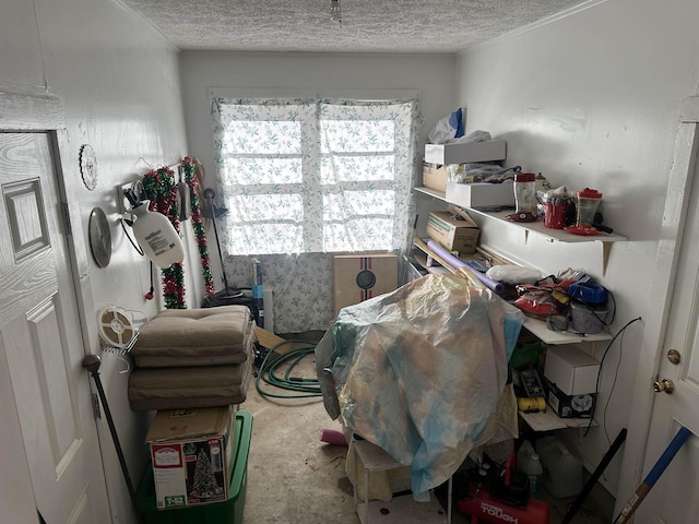 interior space with a textured ceiling