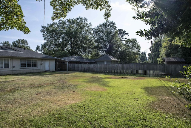 view of yard with a fenced backyard