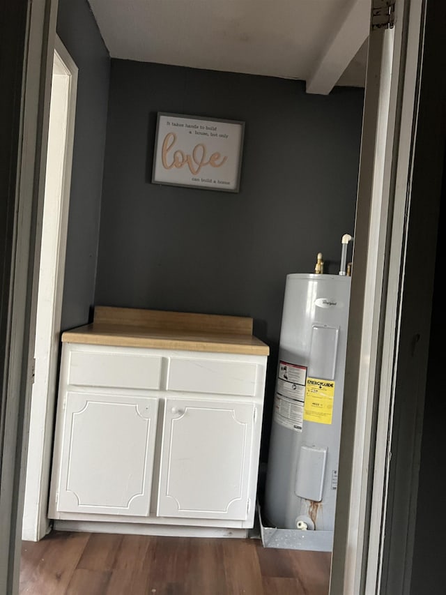 interior space with water heater and wood finished floors