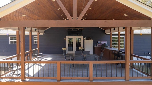 deck featuring french doors and area for grilling