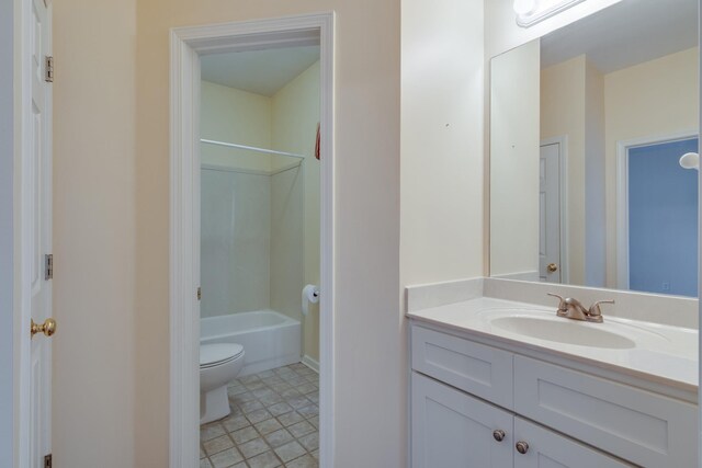 full bath with toilet, bathing tub / shower combination, and vanity