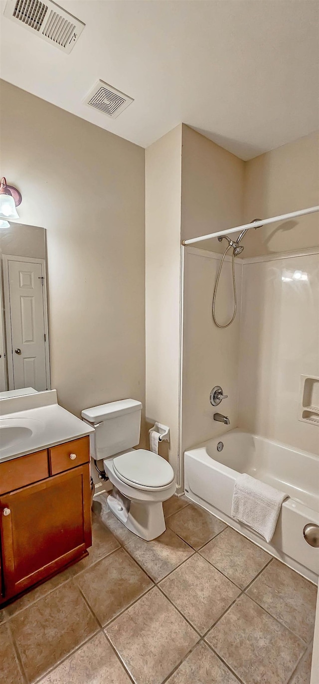 bathroom featuring visible vents, vanity, toilet, and tile patterned floors