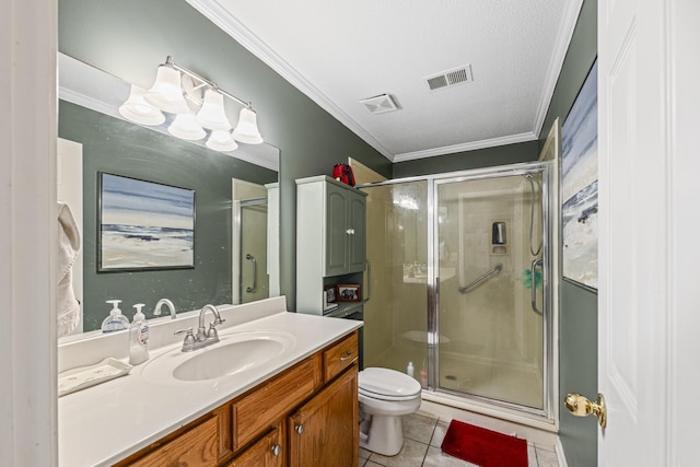 full bathroom with a stall shower, visible vents, and tile patterned floors