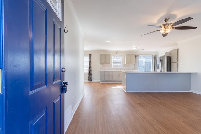 entrance foyer featuring plenty of natural light, baseboards, and wood finished floors