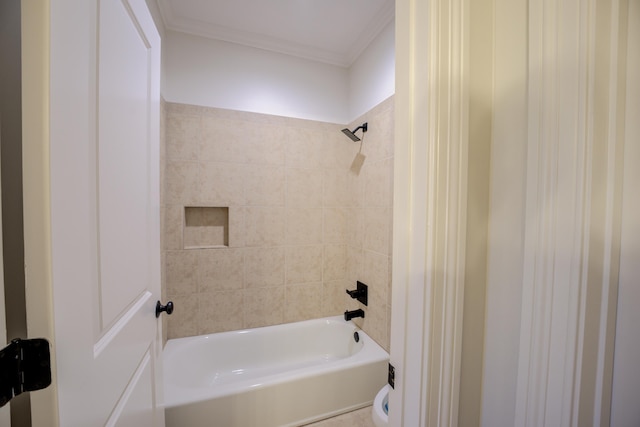 bathroom with shower / bathtub combination and crown molding