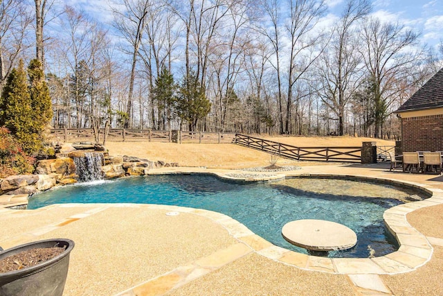 view of swimming pool featuring a patio area, a fenced backyard, and a fenced in pool