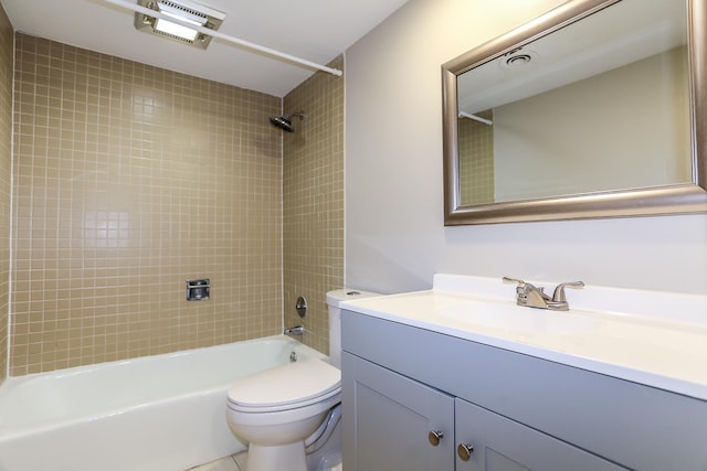 bathroom featuring shower / tub combination, vanity, and toilet