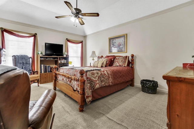 bedroom featuring baseboards, carpet, and crown molding