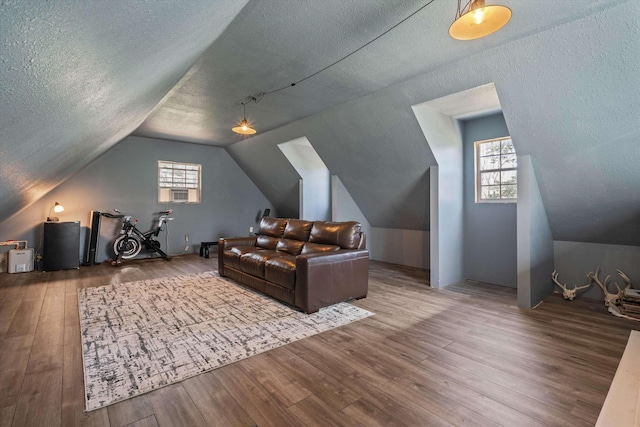 bonus room featuring a textured ceiling, wood finished floors, and a wealth of natural light