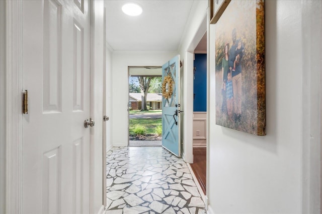 entryway featuring stone finish floor