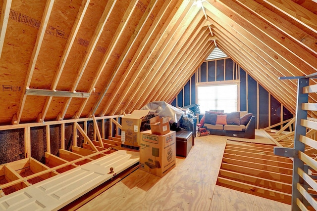 view of unfinished attic